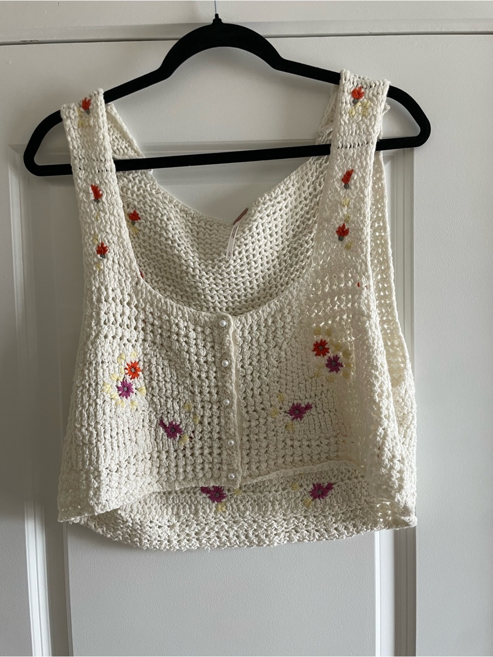 Free People Crochet Crop Button-Front Tank Top